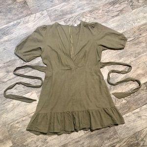 Khaki Green Wrap Dress